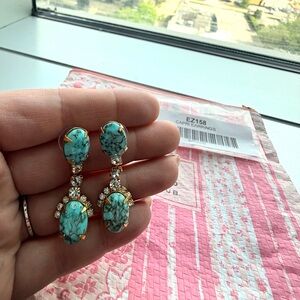 Elizabeth Cole Turquoise Stone Drop Earrings with Gold Accents